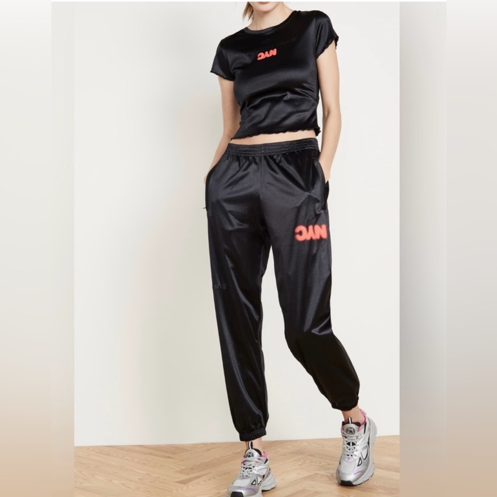 NYC Black Satin Joggers Set Crop Top and Joggers